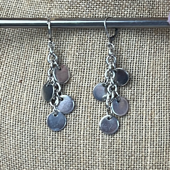 Vintage Sterling Silver Dangle Disk Earrings - Picture 2 of 7